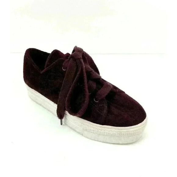 VTG Women's Burgundy Velour Platform Sneakers Sz 7 90's Y2K No Parking - Picture 12 of 12